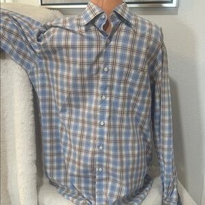 Peter Millar Blue and White Checkered Shirt
